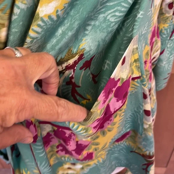 Anthropologie Floreat green/magenta/taupe/yellow/white print kimono XS/S - Picture 9 of 9